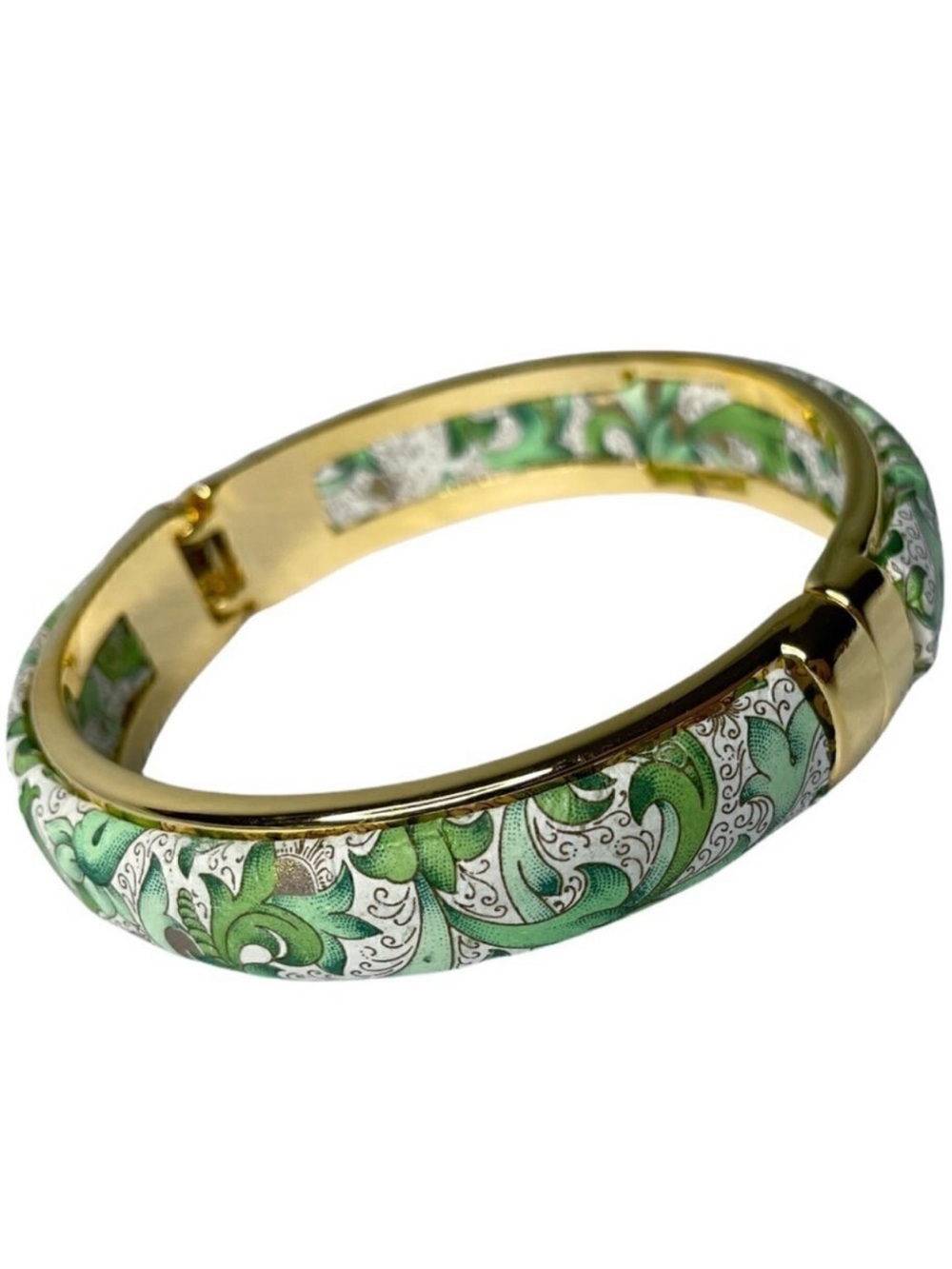 Floral Gold Bangle Bracelet Viola Green & White